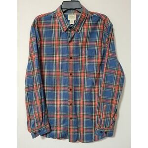 LL Bean Plaid Flannel Button Down Shirt Mens Large Blue Red Outdoors Workwear